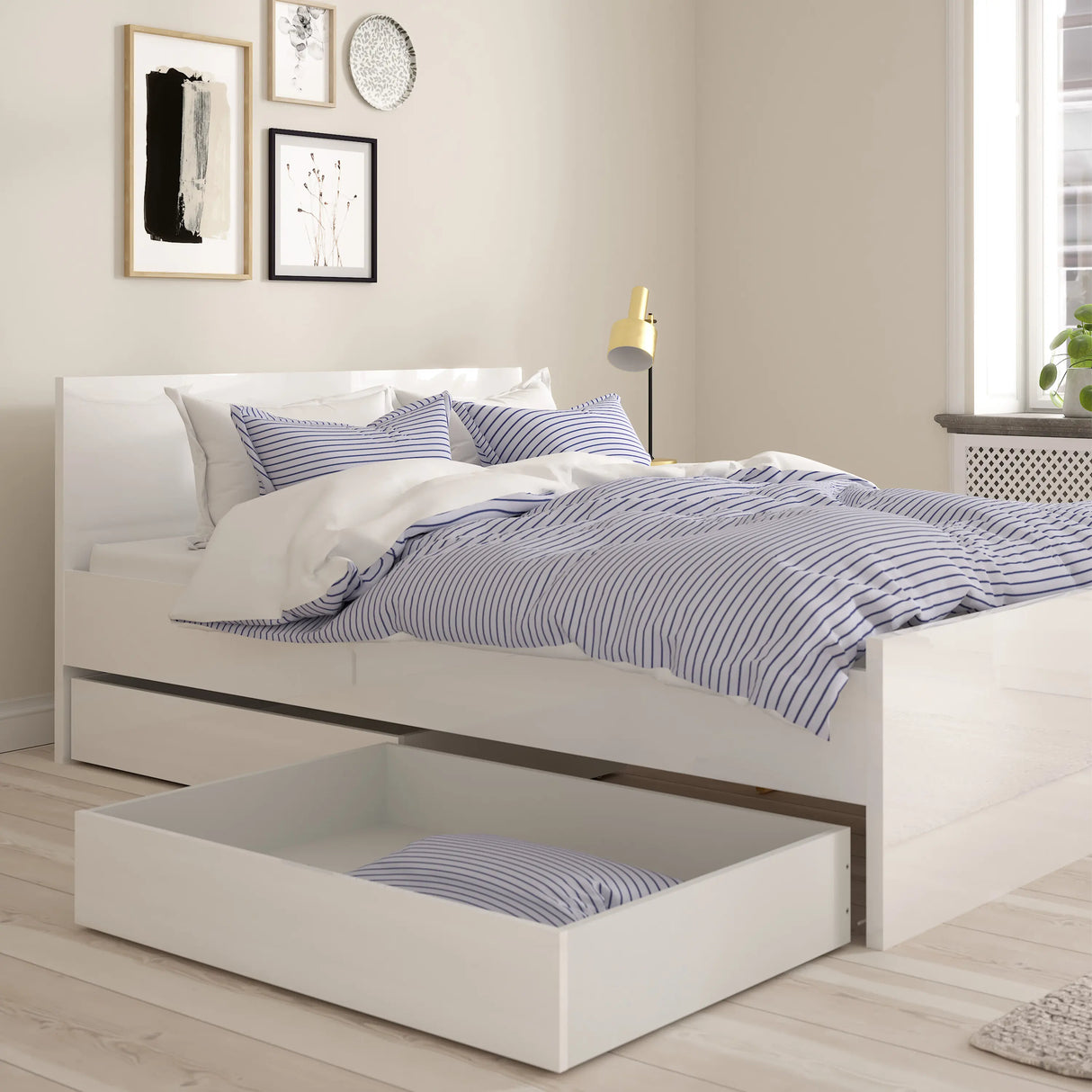 Naia Set of 2 Underbed Drawers (for Single or Double Beds) in White High Gloss