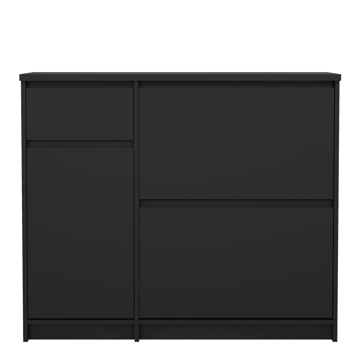 Naia Shoe Cabinet with 2 Flip Down Doors 1 Door and 1 Drawer in Black Matt
