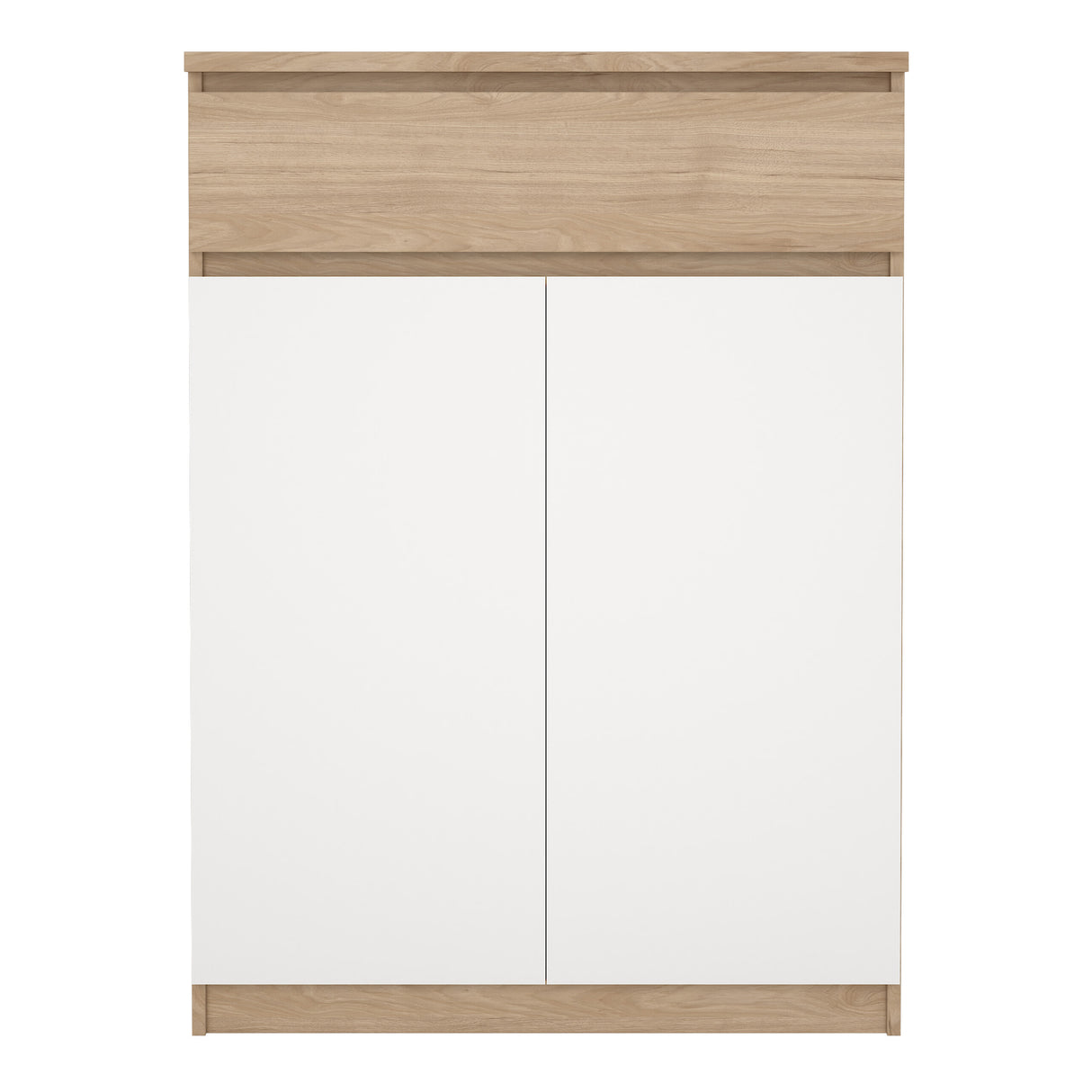 Naia Shoe Cabinet with 2 Doors +1 Drawer in Jackson Hickory Oak and white