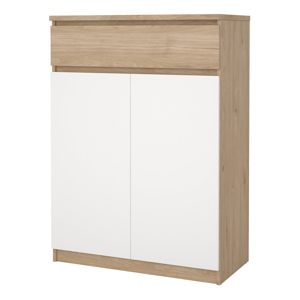 Naia Shoe Cabinet with 2 Doors +1 Drawer in Jackson Hickory Oak and white
