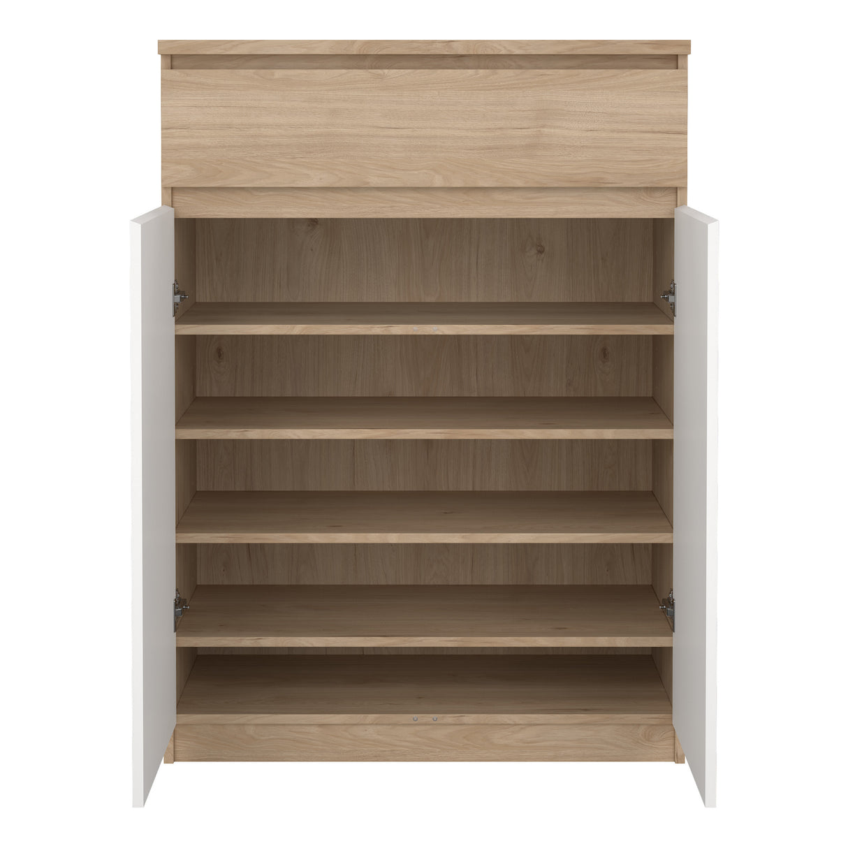 Naia Shoe Cabinet with 2 Doors +1 Drawer in Jackson Hickory Oak and white