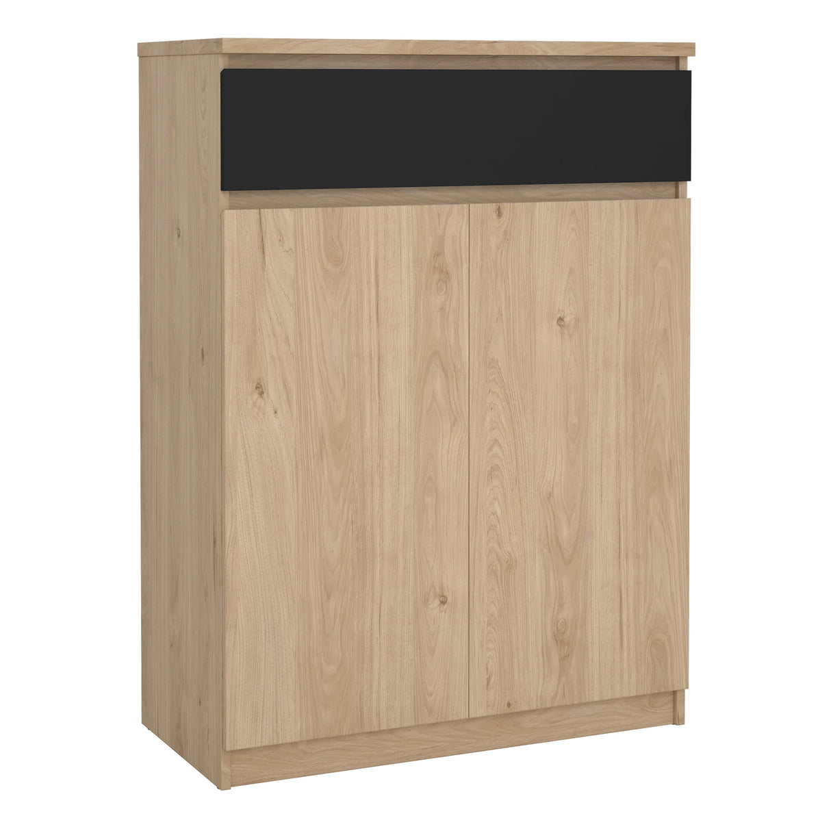 Naia Shoe Cabinet with 2 Doors 1 Drawer in Jackson Hickory Oak and Black
