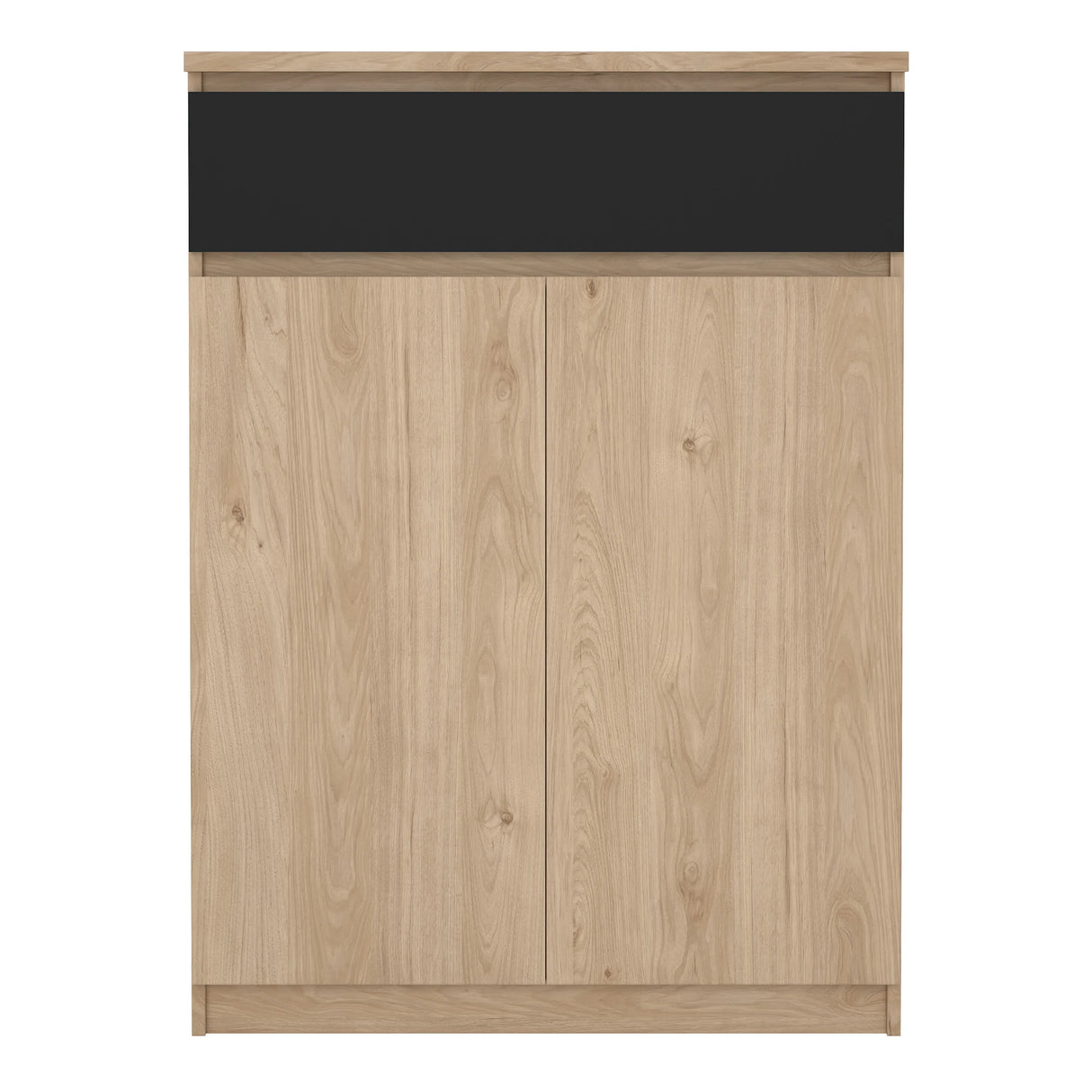 Naia Shoe Cabinet with 2 Doors 1 Drawer in Jackson Hickory Oak and Black