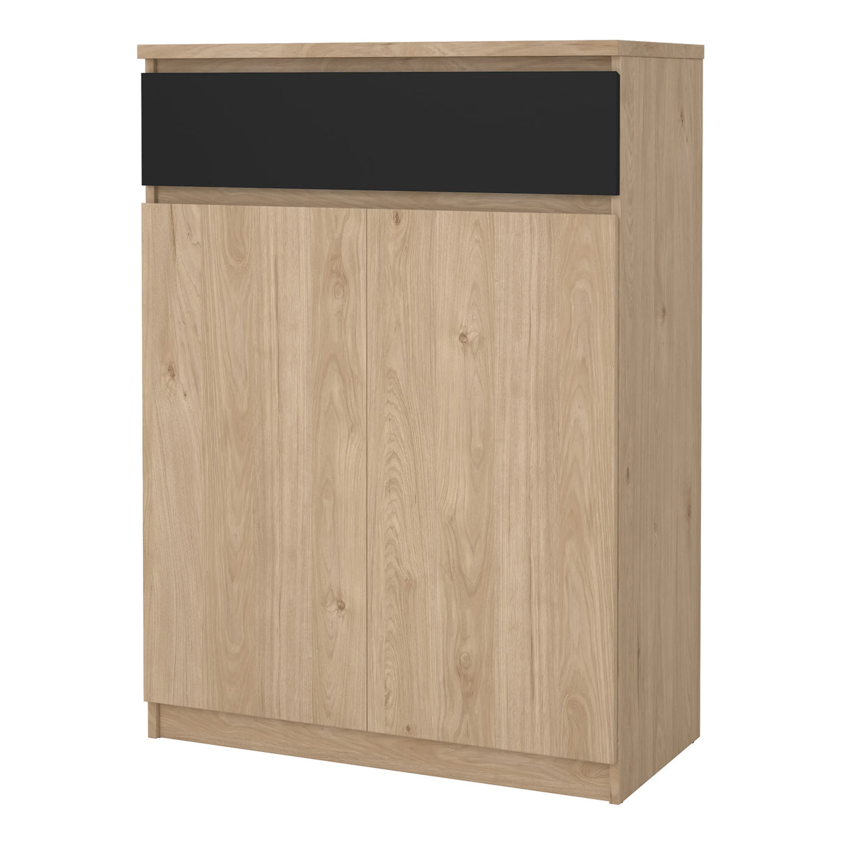 Naia Shoe Cabinet with 2 Doors 1 Drawer in Jackson Hickory Oak and Black
