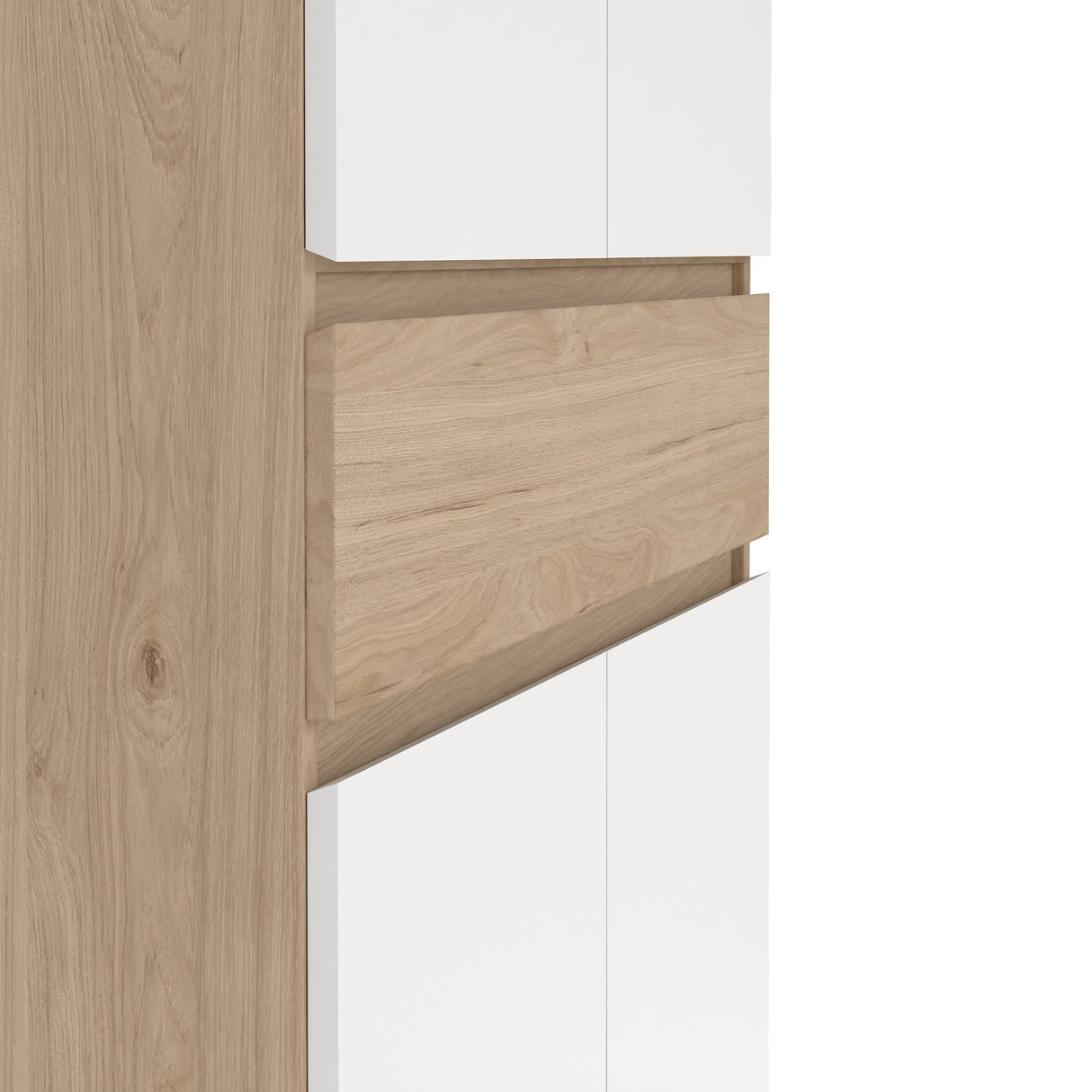 Naia Shoe Cabinet with 4 Doors 1 Drawer in Jackson Hickory Oak and White