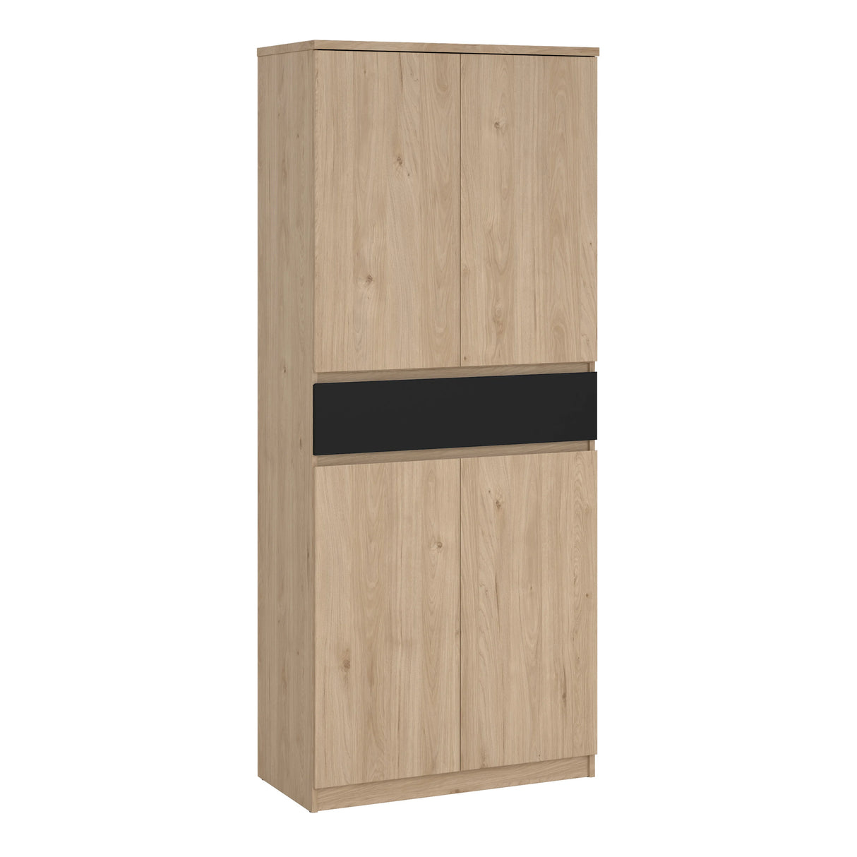 Naia Shoe Cabinet with 4 Doors 1 Drawer in Jackson Hickory Oak and Black