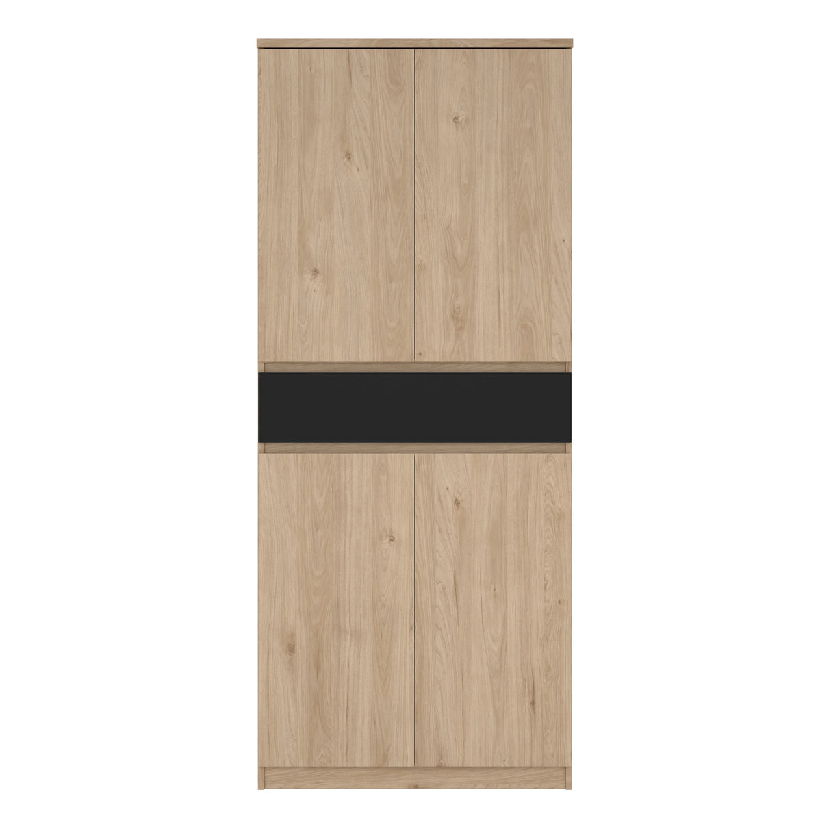 Naia Shoe Cabinet with 4 Doors 1 Drawer in Jackson Hickory Oak and Black