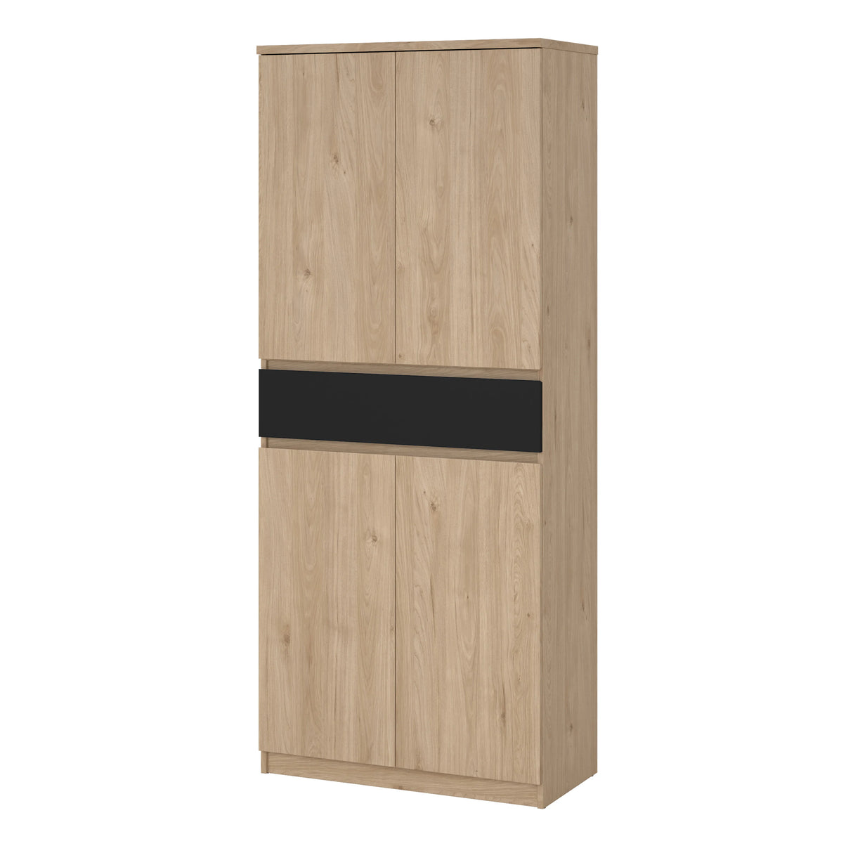 Naia Shoe Cabinet with 4 Doors 1 Drawer in Jackson Hickory Oak and Black