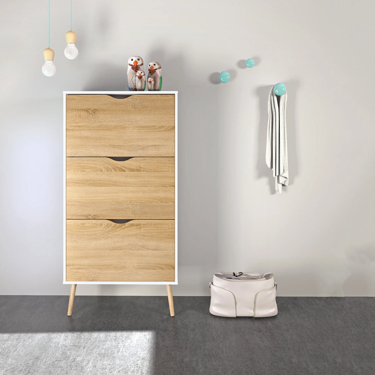 Oslo 3 Drawer Shoe Cabinet in White and Oak