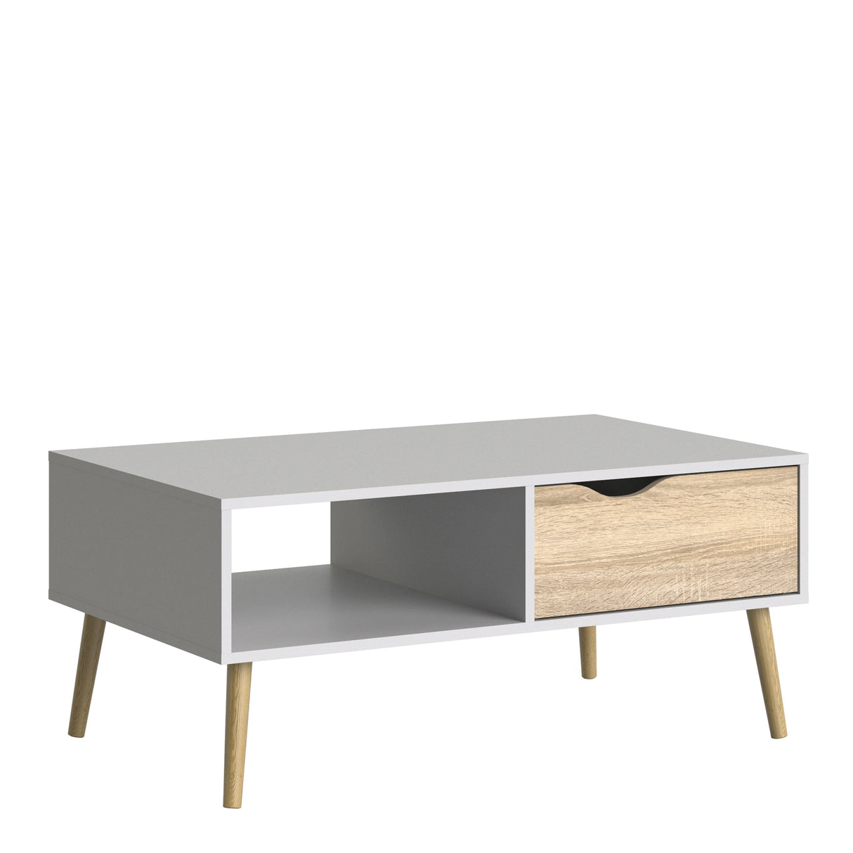 Oslo Coffee Table with Drawer and Shelf White and Oak