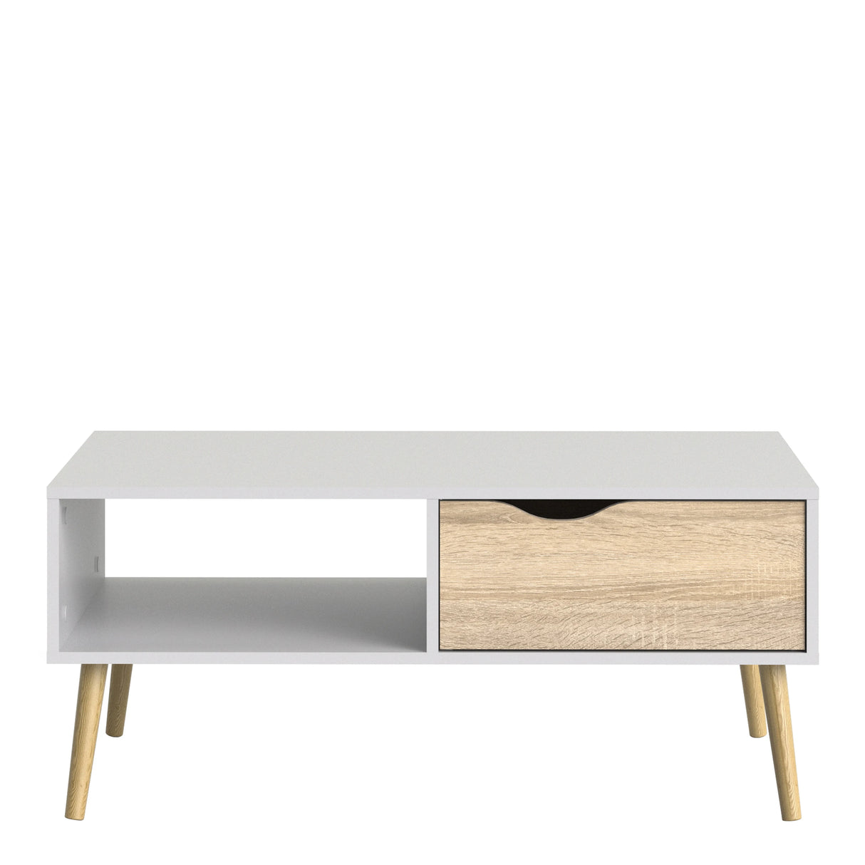 Oslo Coffee Table with Drawer and Shelf White and Oak