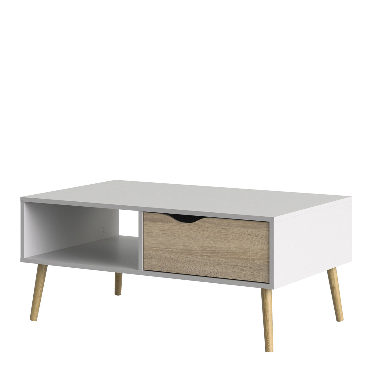 Oslo Coffee Table with Drawer and Shelf White and Oak