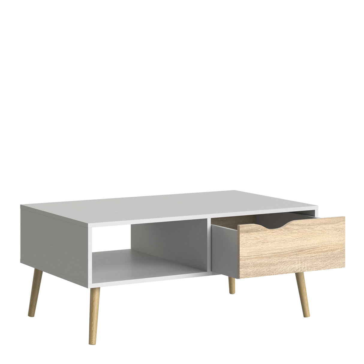 Oslo Coffee Table with Drawer and Shelf White and Oak