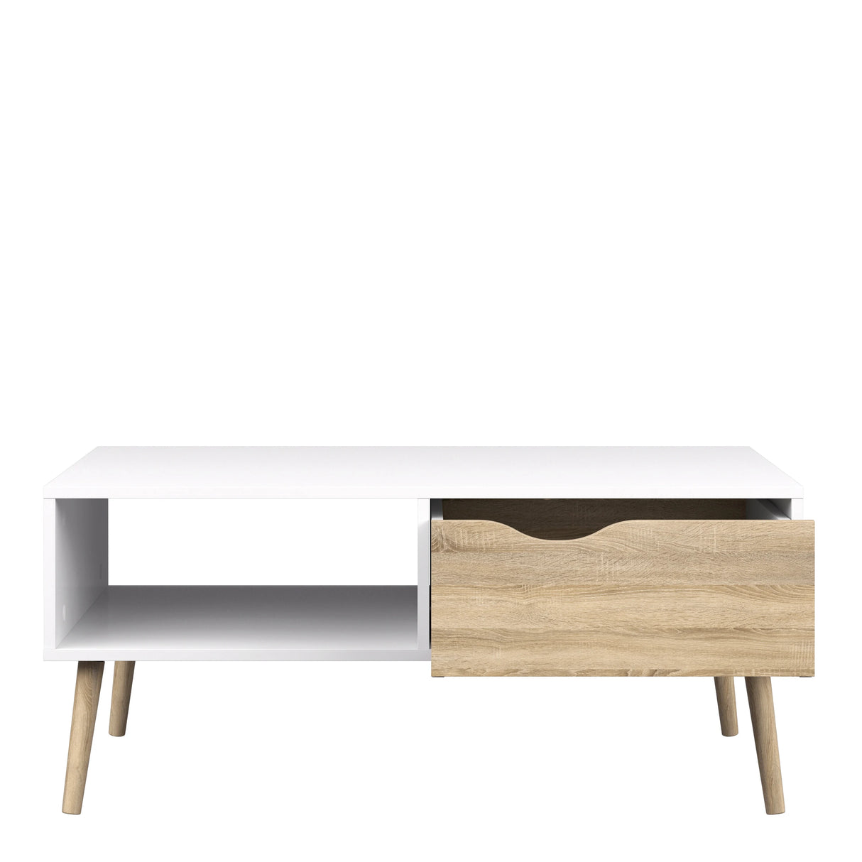 Oslo Coffee Table with Drawer and Shelf White and Oak