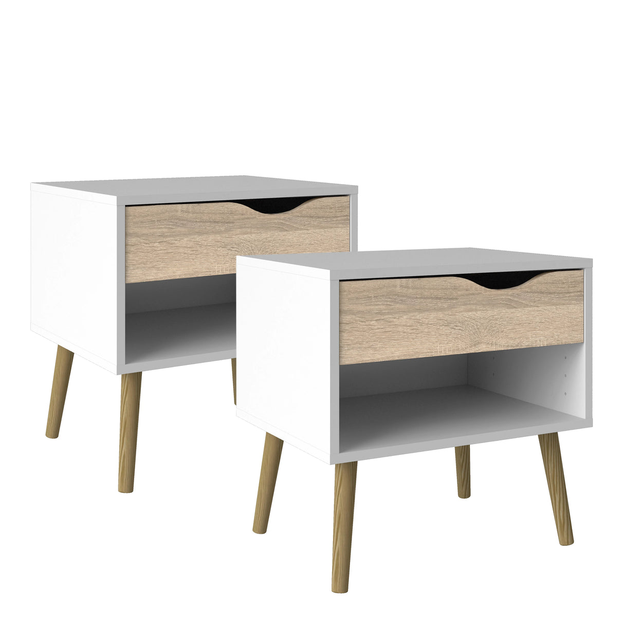 Oslo Bedside Cabinet with 1 Drawer in White and Oak