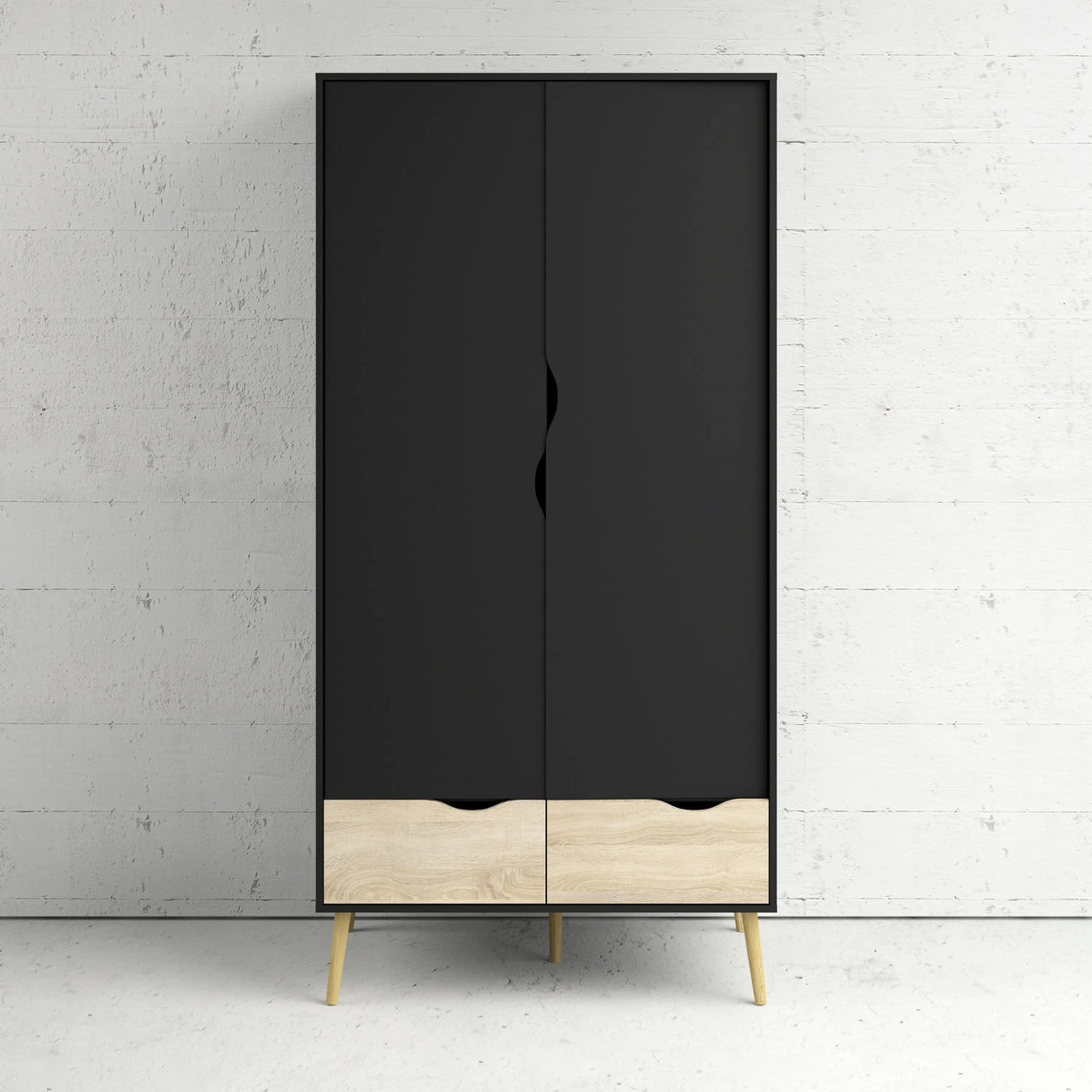Oslo Wardrobe 2 Doors 2 Drawers in Black and Oak