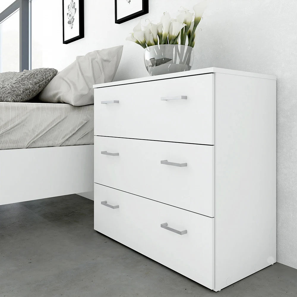 Space Package - Bedside 1 Drawer + Chest of 3 Drawers + Wardrobe with 2 Doors in White