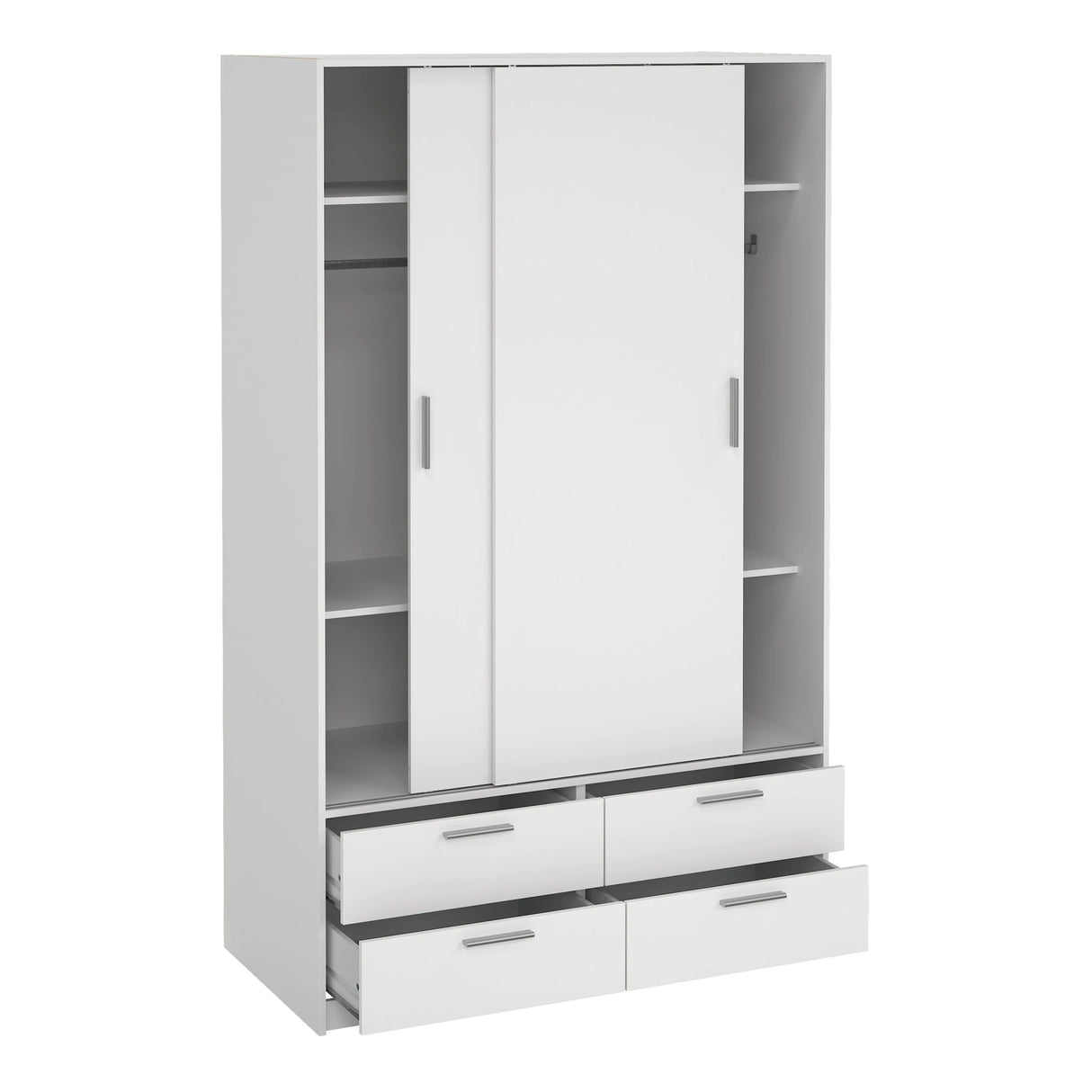 Line Wardrobe with 2 Sliding Doors and 4 Drawers in White