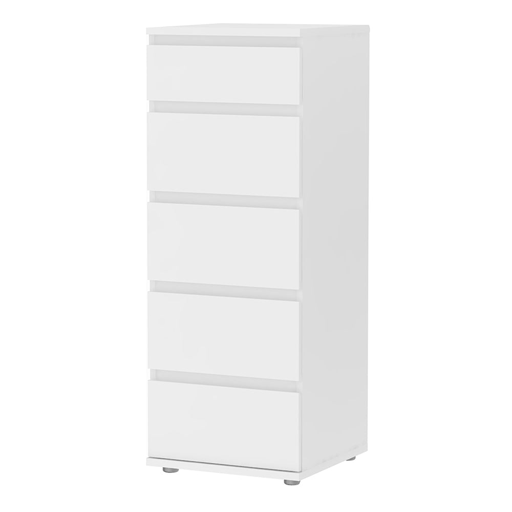 Nova Narrow 5 Drawer Chest in White