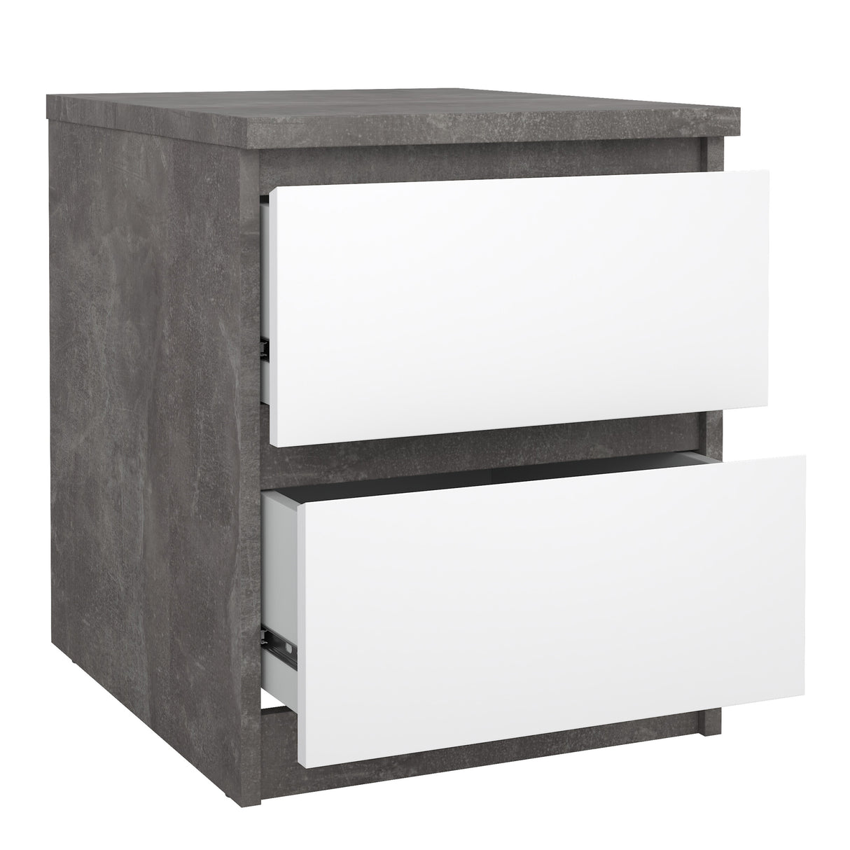 Naia Bedside 2 Drawers in Concrete/White High Gloss