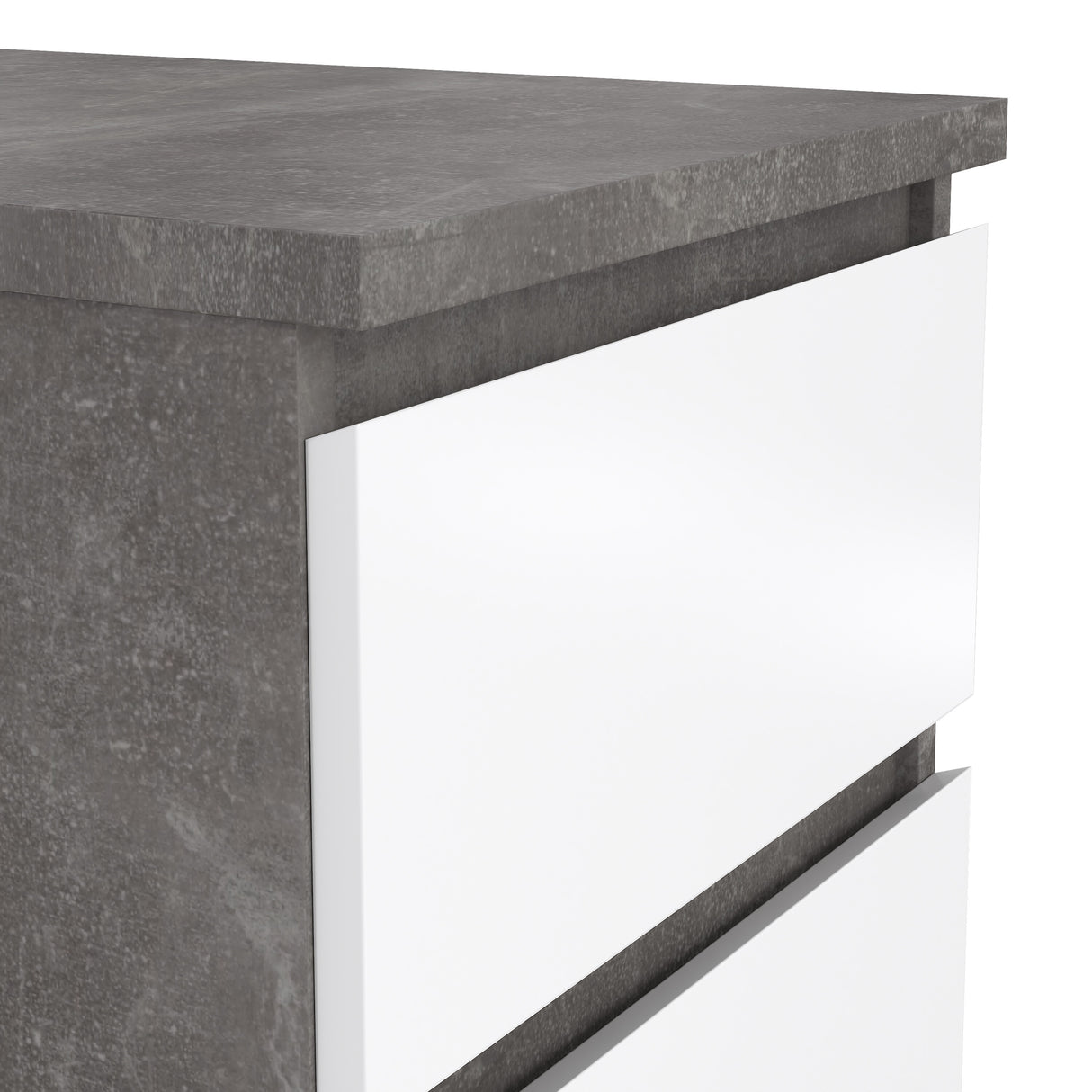 Naia Bedside 2 Drawers in Concrete/White High Gloss