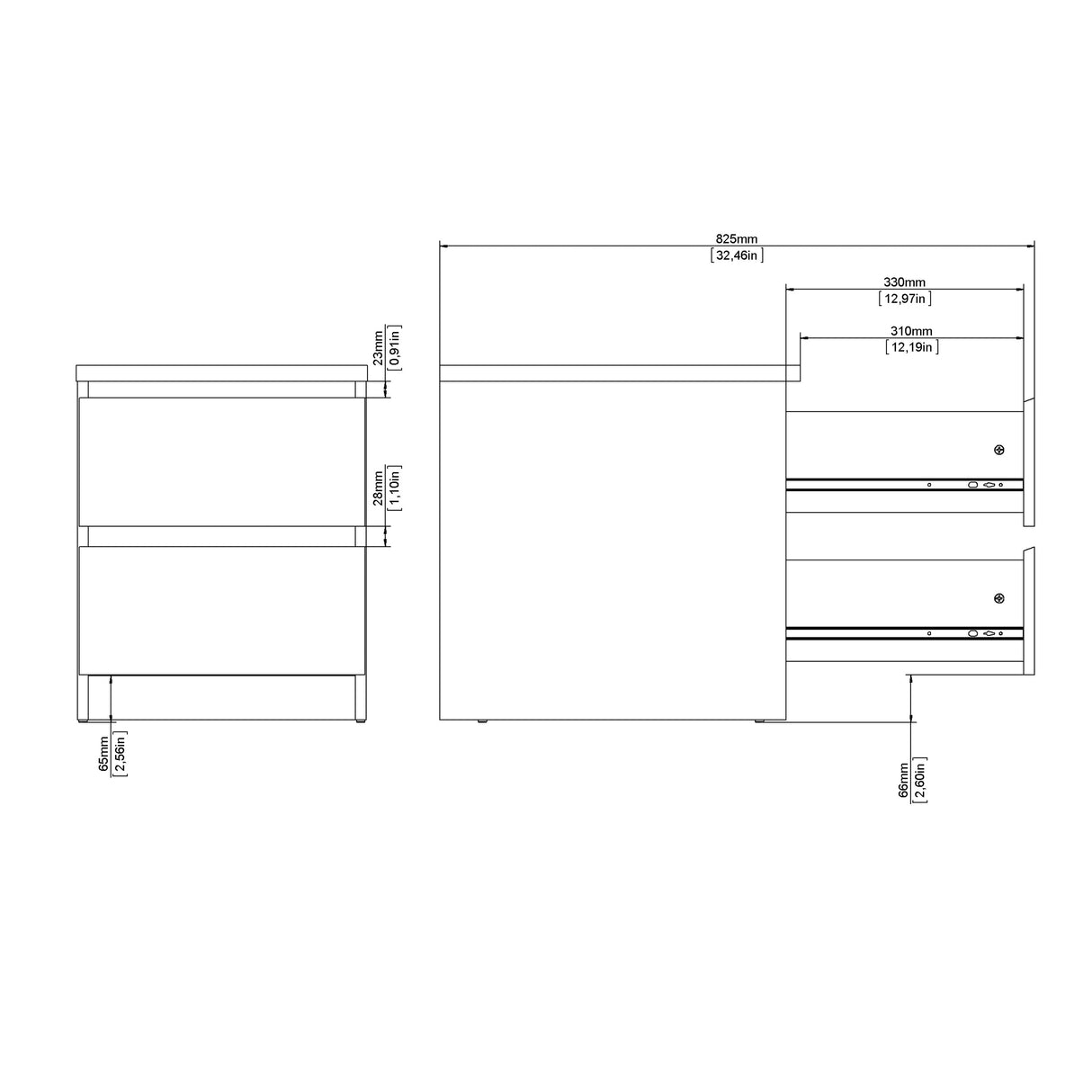 Naia Bedside 2 Drawers in Concrete/White High Gloss