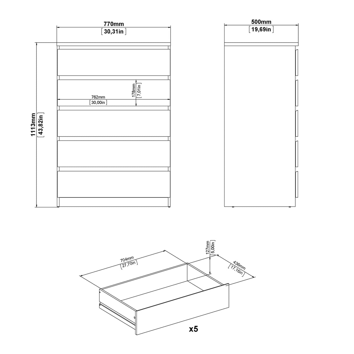 Naia Chest of 5 Drawers in Cashmere Jackson Hickory