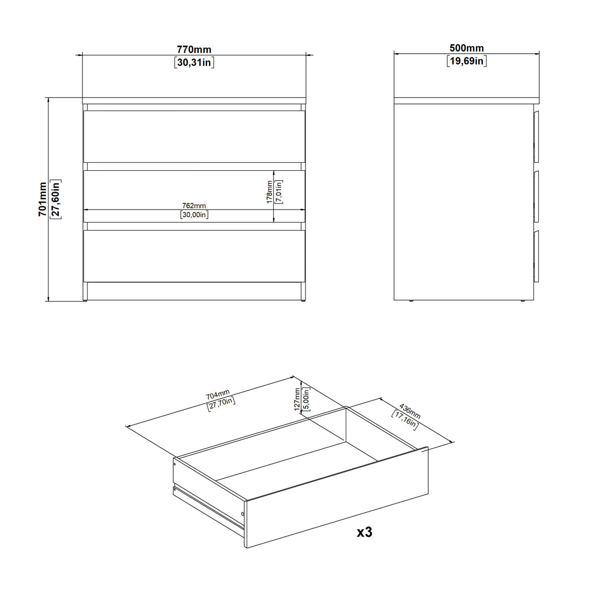 Naia Chest of 3 Drawers in Cashmere Jackson Hickory
