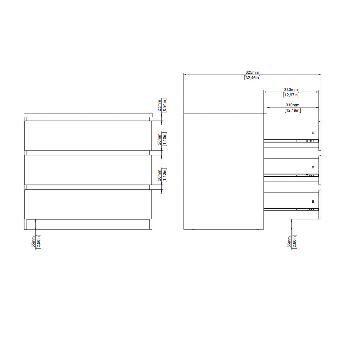 Naia Chest of 3 Drawers in Cashmere Jackson Hickory