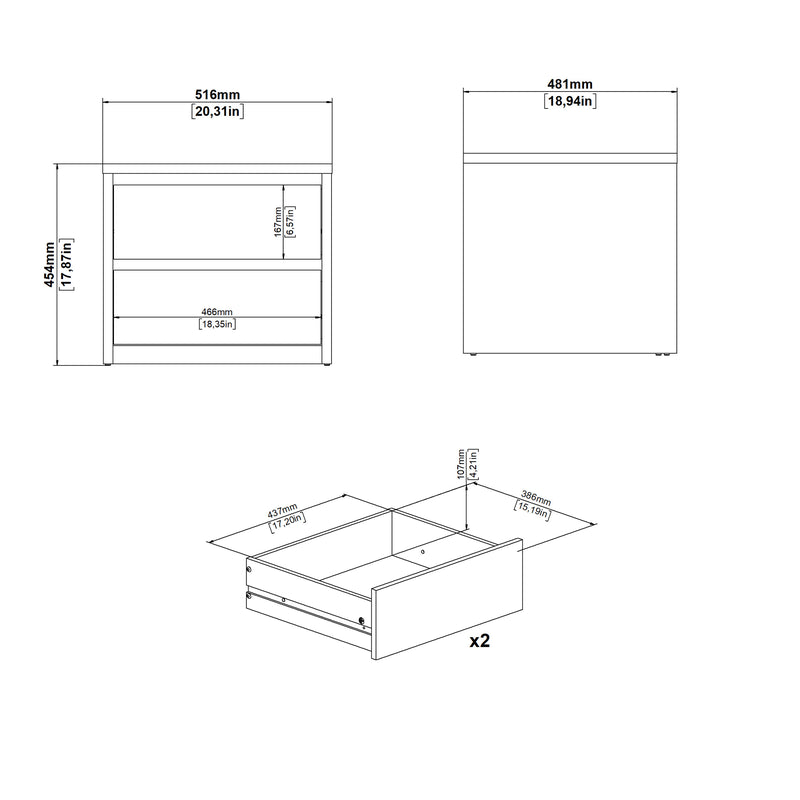 Next Nightstand 2 Drawers White