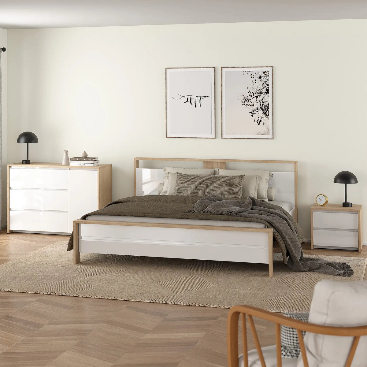 Next Nightstand 2 Drawers Jackson Hickory White High Gloss