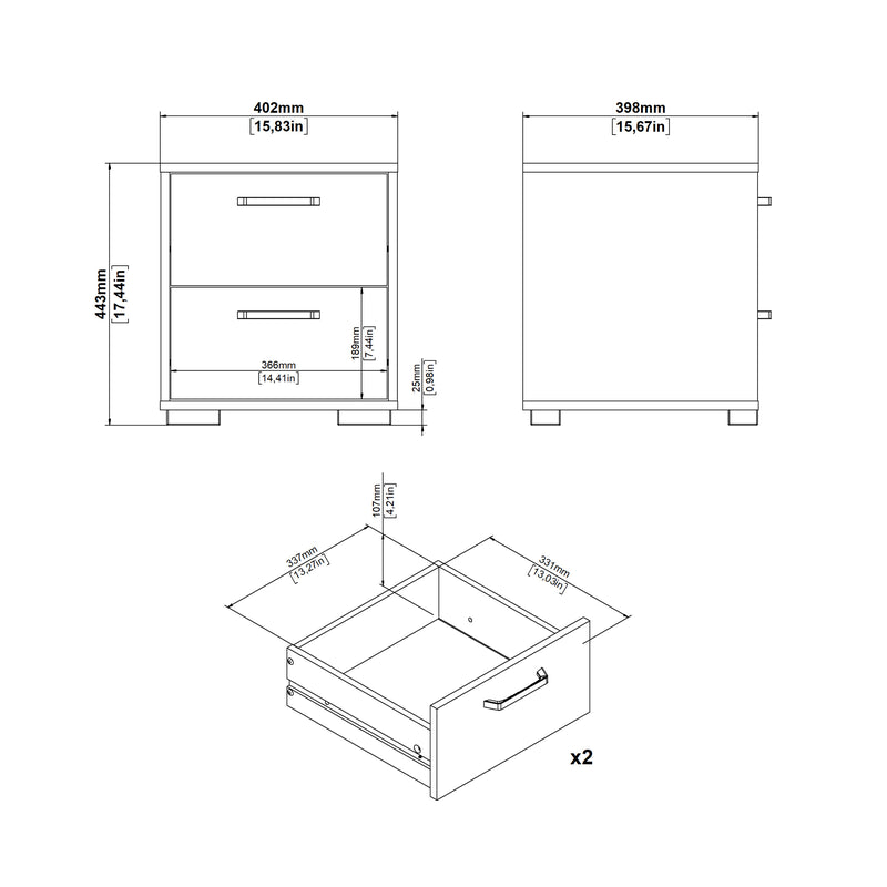 Sofia Nightstand 2 Drawers White