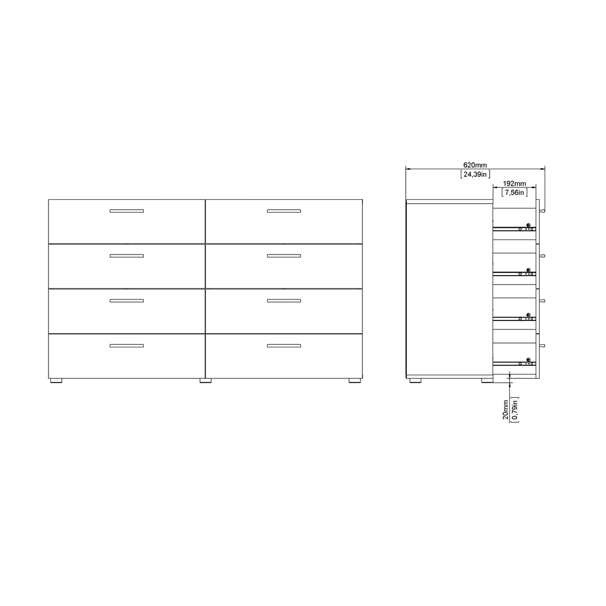 Pepe Wide Chest of 8 Drawers in Black