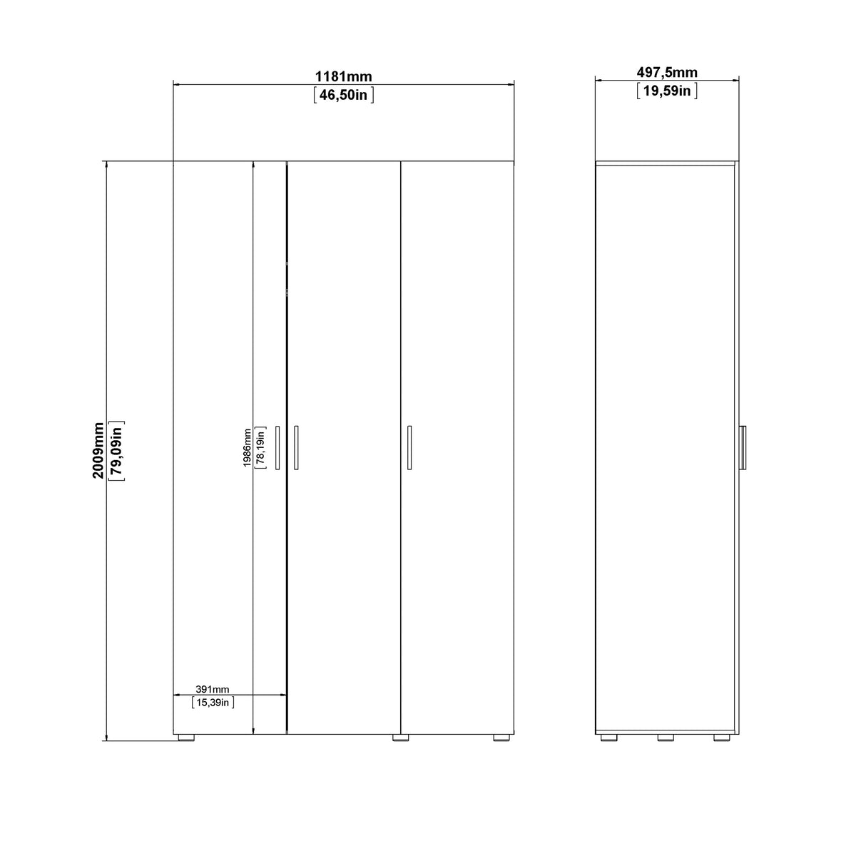 Pepe Wardrobe with 3 Doors in White