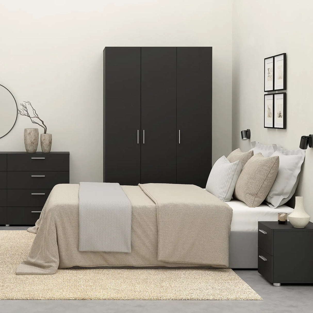 Pepe Wardrobe with 3 Doors in Black