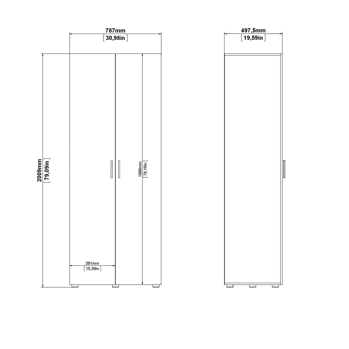 Pepe Package - Bedside 2 Drawers + Chest of 4 Drawers + Wardrobe with 2 Doors in Black