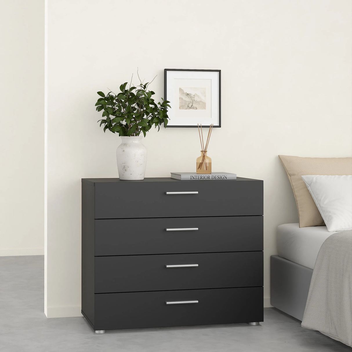 Pepe Package - Bedside 2 Drawers + Chest of 4 Drawers + Wardrobe with 2 Doors in Black