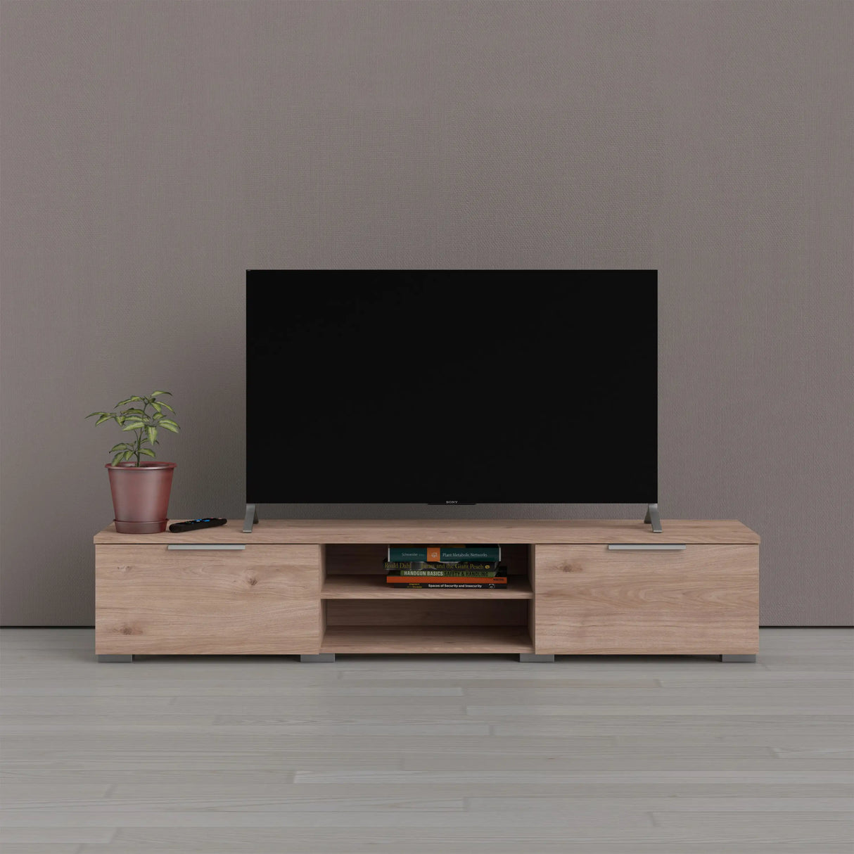 Match TV Unit with 2 Drawers and 2 Shelves in Oak