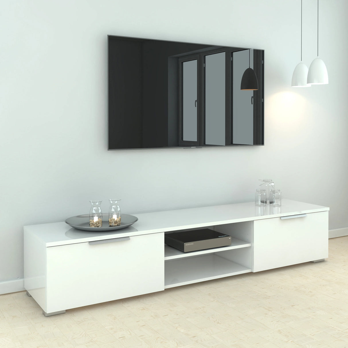 Match TV Unit with 2 Drawers in White Gloss