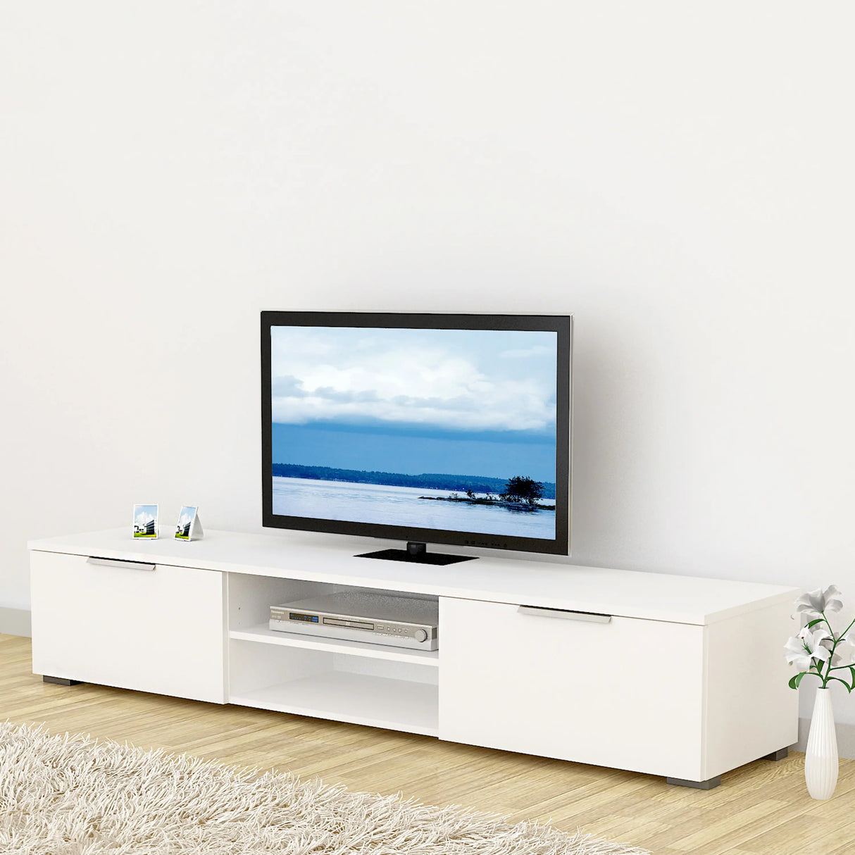 Match TV Unit with 2 Drawers in White Gloss