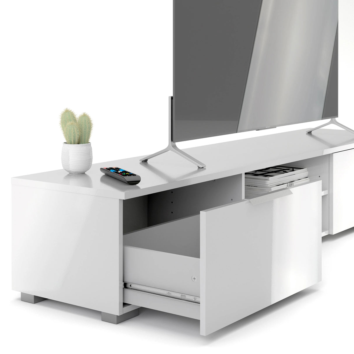 Match TV Unit with 2 Drawers in White Gloss