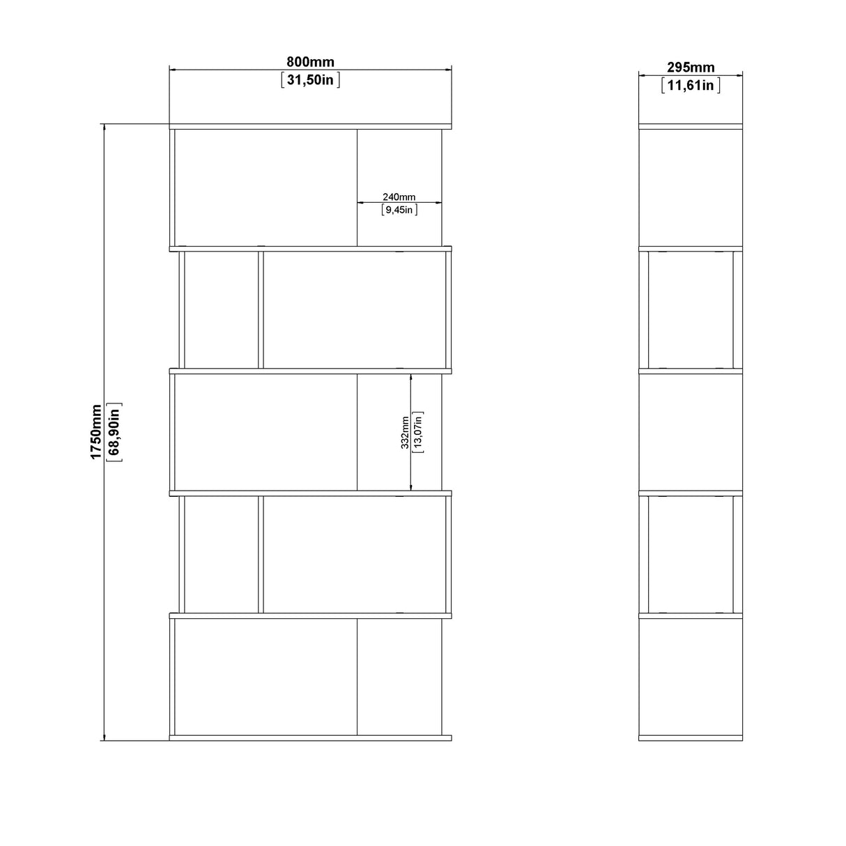 Maze Open Bookcase 4 Shelves in Jackson Hickory Oak and White