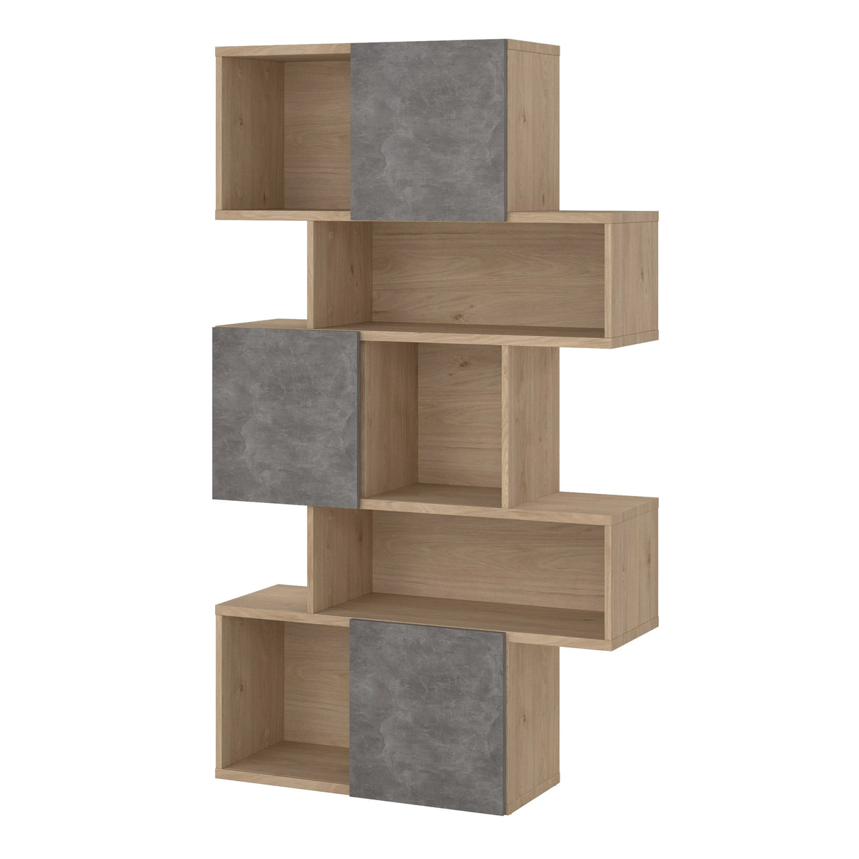 Maze Asymmetrical Bookcase with 3 Doors in Oak and Concrete