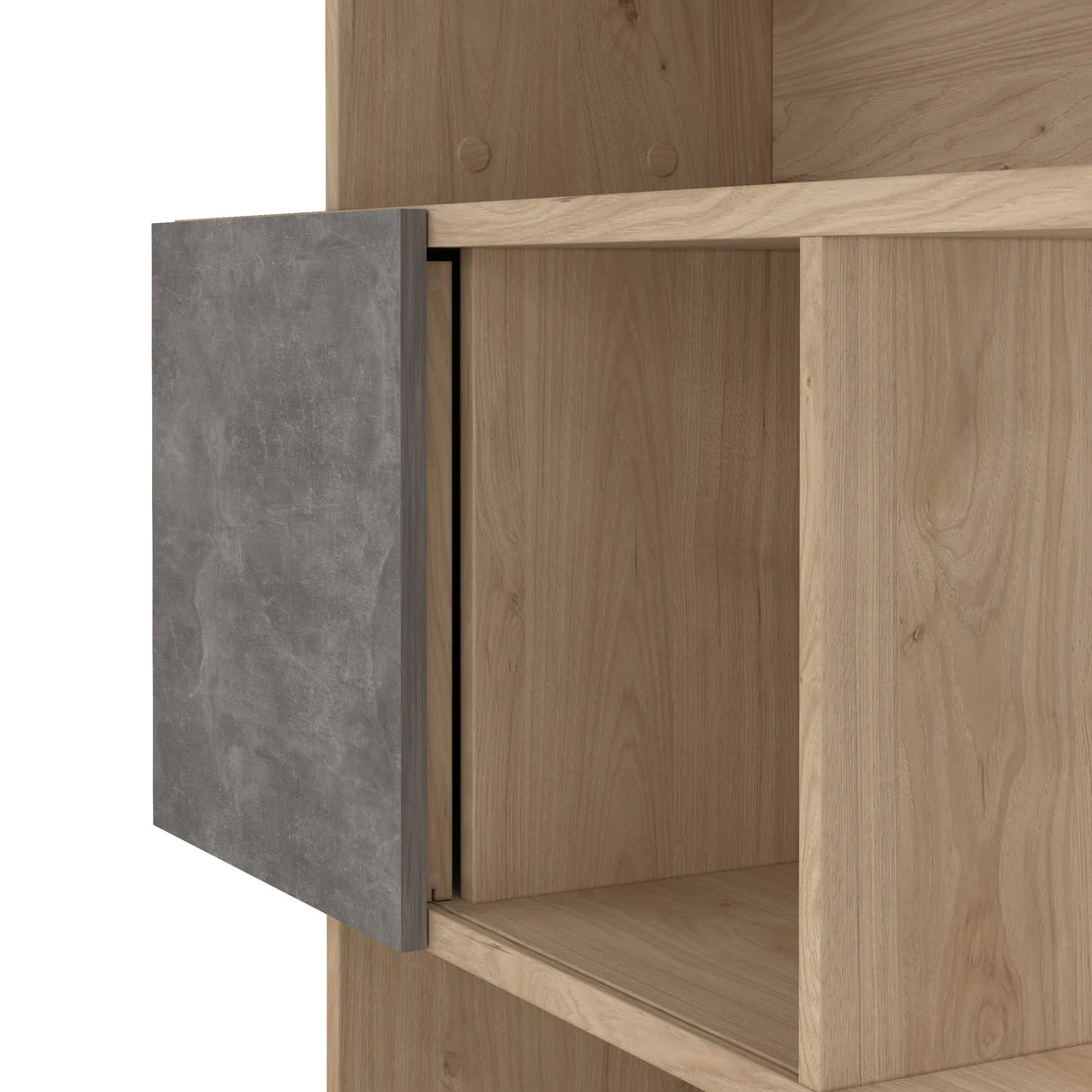 Maze Asymmetrical Bookcase with 3 Doors in Oak and Concrete