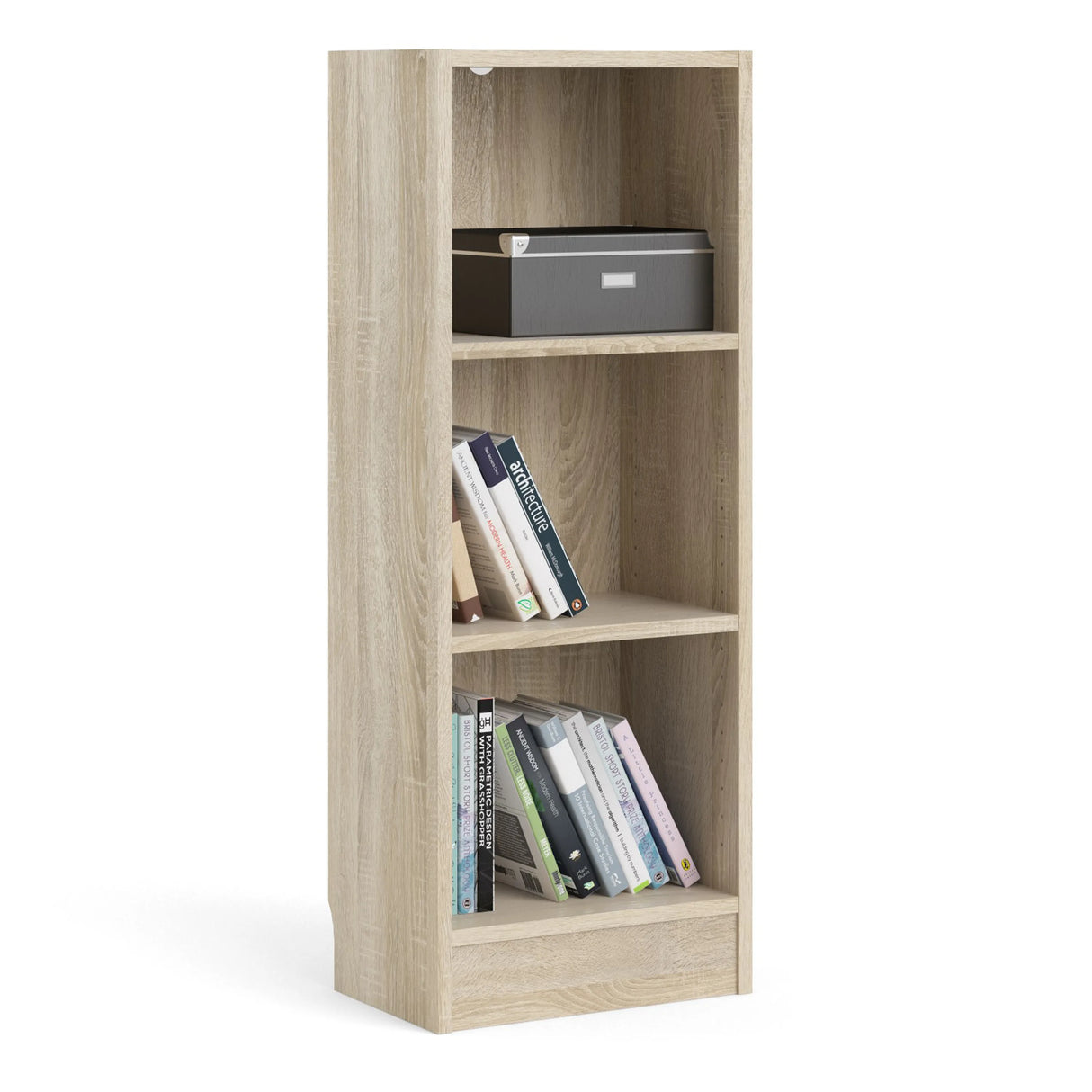 Basic Low Narrow Bookcase with 2 Shelves in Oak
