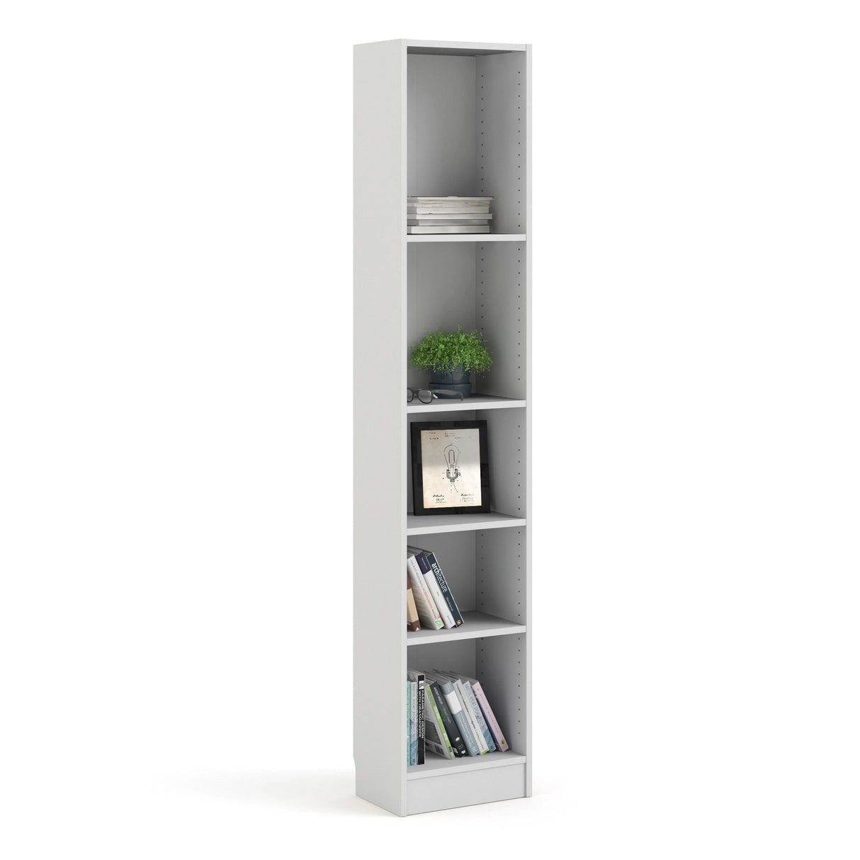 Basic Tall Narrow 4 Shelf Bookcase in White