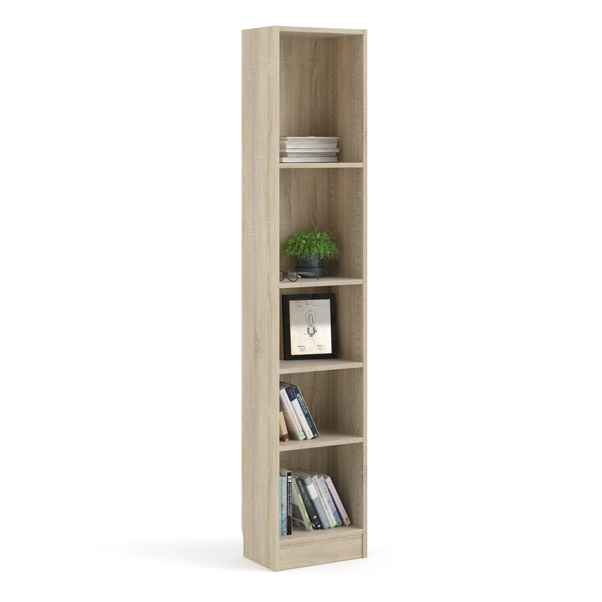 Basic Tall Narrow 4 Shelf Bookcase in Oak