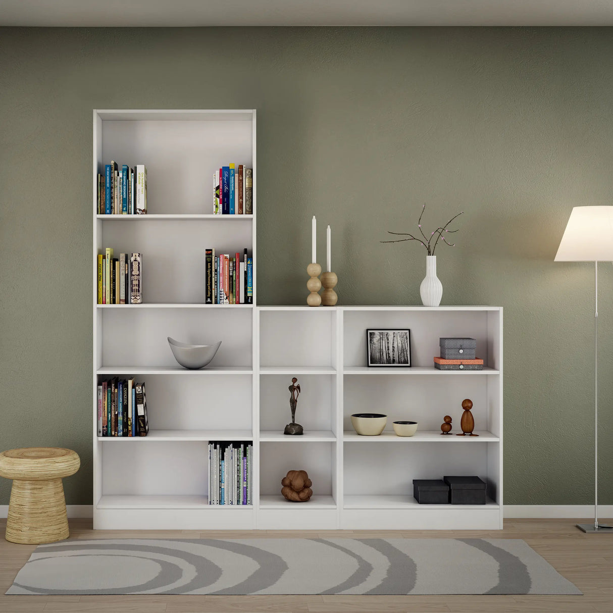 Basic Tall Wide Bookcase 4 Shelves in White