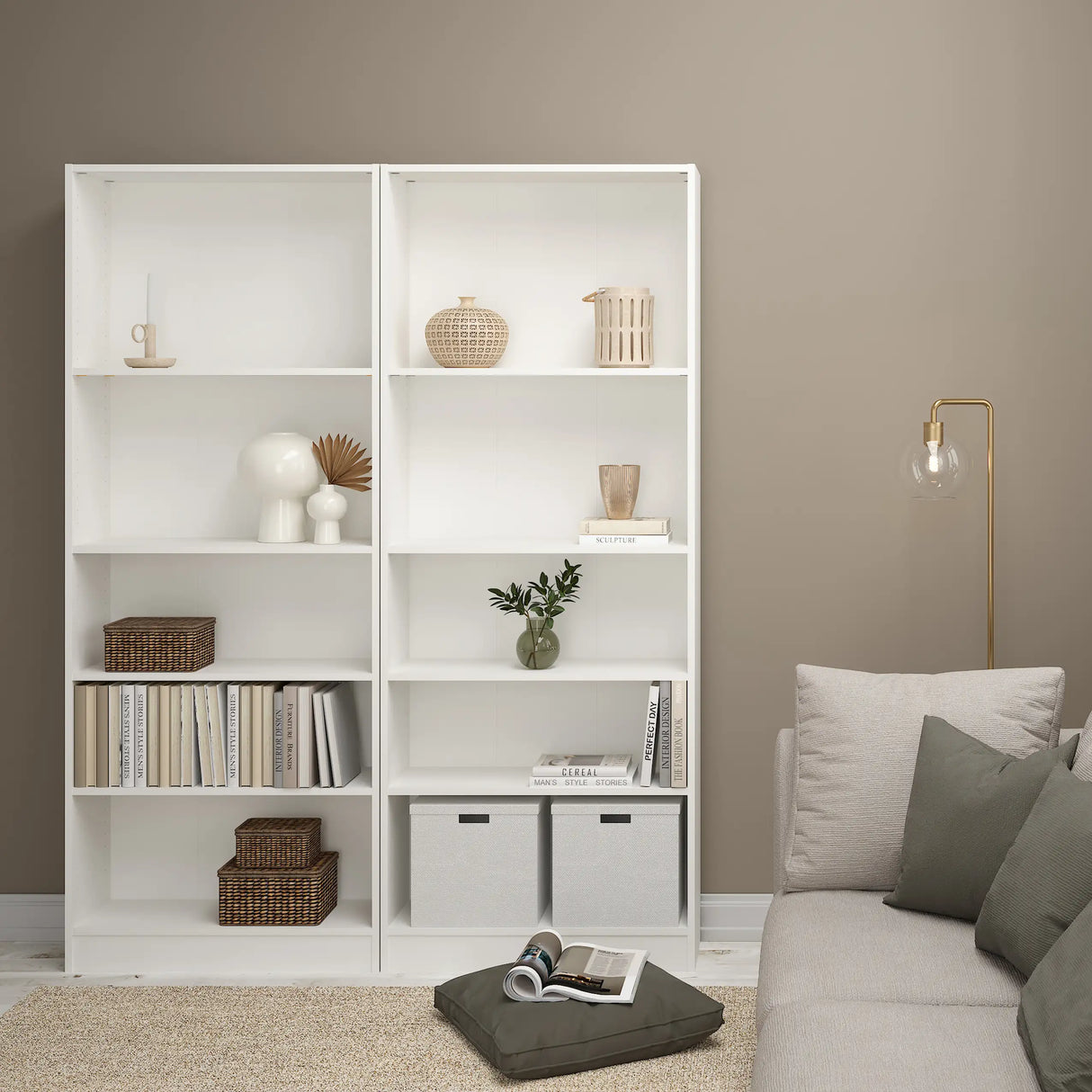 Basic Tall Wide Bookcase 4 Shelves in White
