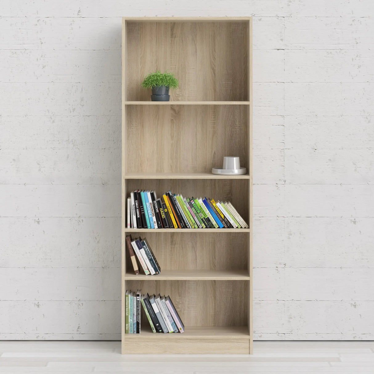 Basic Tall Wide 4 Shelf Bookcase in Oak